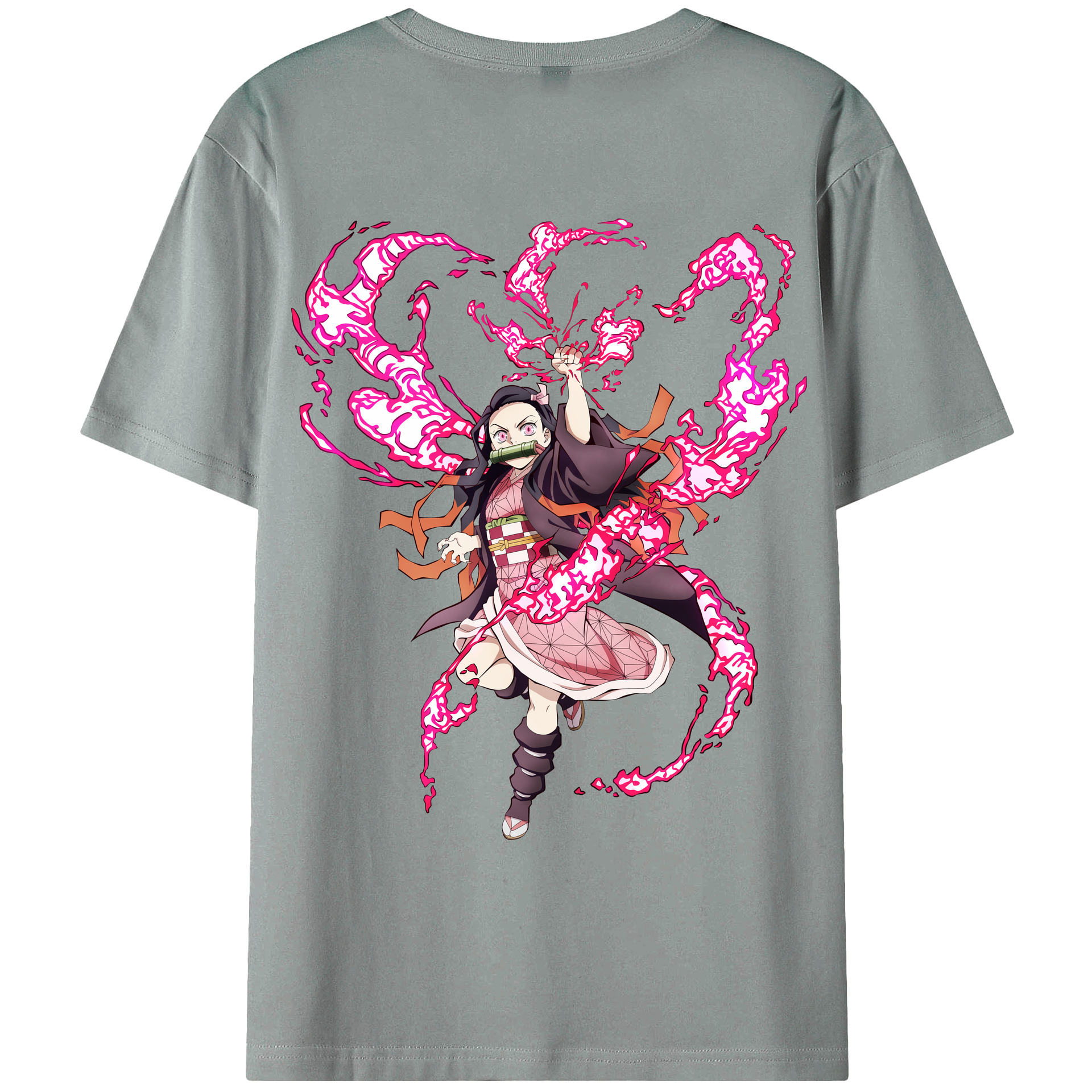 （画像用） 鬼滅の刃（きめつのやいば）竈門 禰󠄀豆子／かまど ねずこ Kamado Nezuko 綿100％ メンズ半袖Tシャツ（バックプリント） 通気性